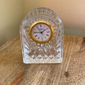 Waterford Vintage Small Arched Crystal Gold Rim Mantel Clock 3 1/2" tall